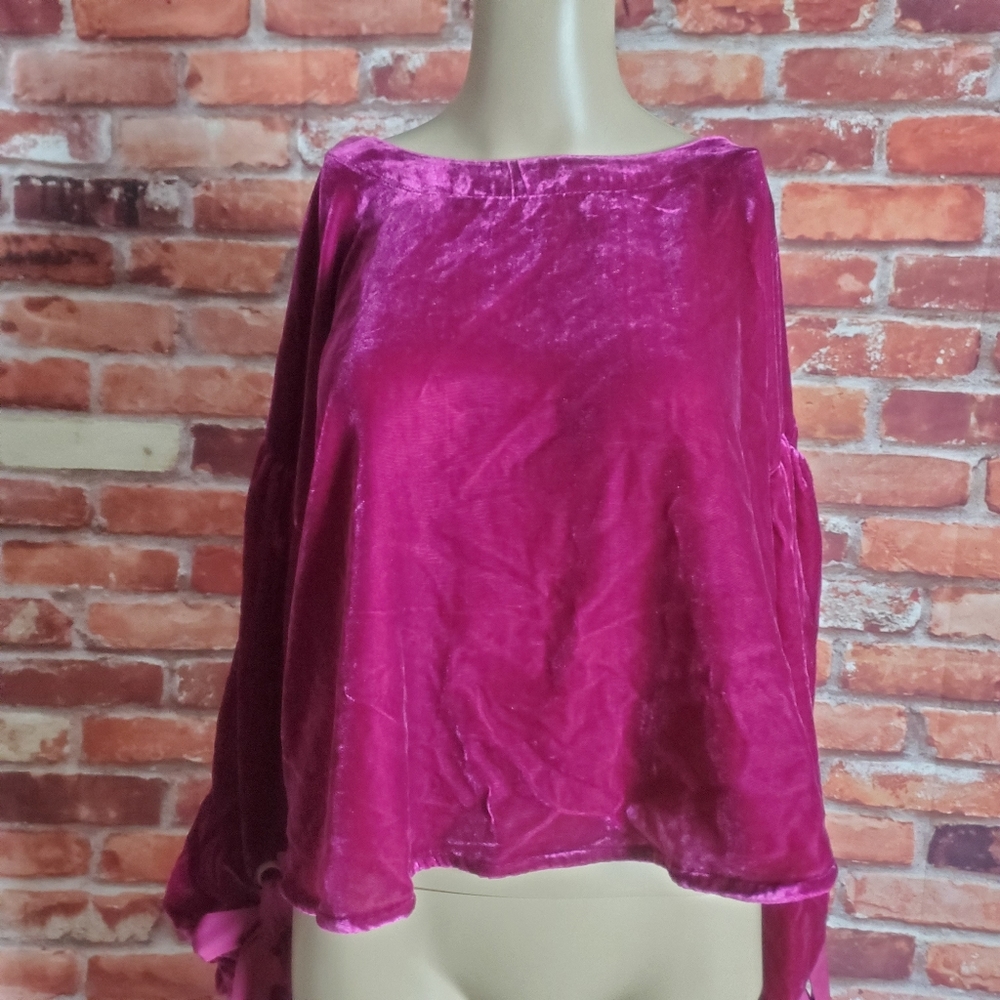 Free People Velvet Open Back Shirt Large - Picture 2 of 3